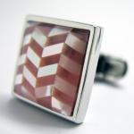 Coral Pearl Cufflinks Mother of Pearl Orange Stripe Silver Toned.JPG